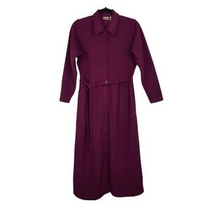 VTG LL Bean Burgundy Robe Womens Small Button Front Pockets Long Cottagecore 90s